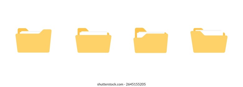 File and folder icon set. Yellow digital folder. Open and closed directory icon. Folder icon set. Vector illustration.