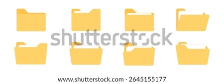 File and folder icon set. Yellow digital folder. Open and closed directory icon. Folder icon set. Vector illustration.