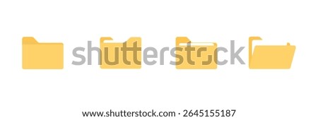 File and folder icon set. Yellow digital folder. Open and closed directory icon. Folder icon set. Vector illustration.