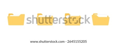 File and folder icon set. Yellow digital folder. Open and closed directory icon. Folder icon set. Vector illustration.