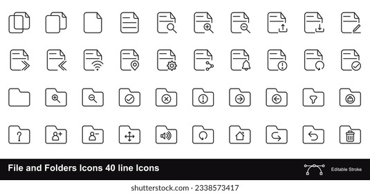 File and Folder Icon Sets for User Interfaces Editable stoke | 40 icons | pixel perfect stroke icons