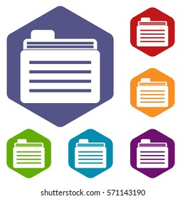 File folder icons set rhombus in different colors isolated on white background