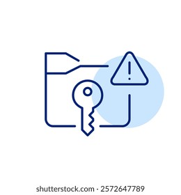 File folder, key and hazard alert. Security risk in file management and data protection. Critical notice. Pixel perfect, editable stroke icon