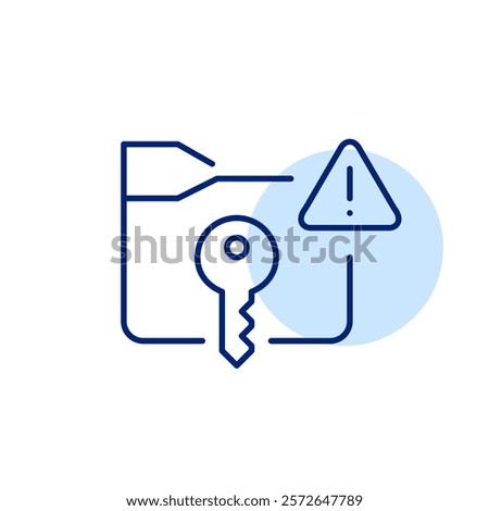 File folder, key and hazard alert. Security risk in file management and data protection. Critical notice. Pixel perfect, editable stroke icon