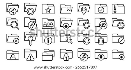 File and Folder Line Icon Black and White Minimalist Icons for Digital Organization, Management, Storage, Multimedia, Element, Symbol Vector Design Illustration Collections