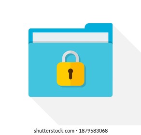 Archivo en la carpeta con bloqueo. Icono de confidencial del documento. Privacidad y datos seguros. Proteger la información con candado, secreto y contraseña. Archivos de almacenamiento de seguridad en computadora, archivo, aplicación. Vector.