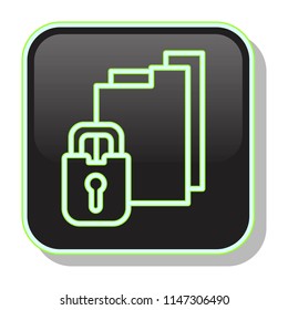 File Folder. Locked Document Icon. Information Security concept. Editable stroke flat icons. Simple thin line art logo. Neon web app button. Vector illustration. 