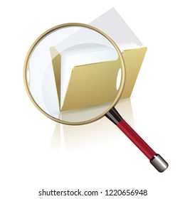File folder and magnifier on it . Search icon vector. 