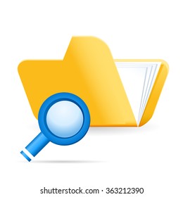 file folder and magnifying glass - web icon
