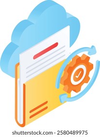 File Folder Management on Cloud isometric concept, configure backups at application vector icon design, Web hosting service Symbol, Computing machines Sign Internet Application Management illustration