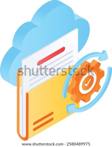 File Folder Management on Cloud isometric concept, configure backups at application vector icon design, Web hosting service Symbol, Computing machines Sign Internet Application Management illustration