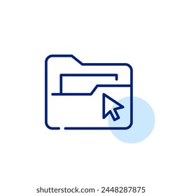 File folder and mouse click. Digital files access, management and interaction. Pixel perfect, editable stroke icon