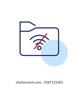 File folder and no wi-fi symbol. Data backup unavailable, no online cloud synchronization. Pixel perfect, editable stroke vector icon