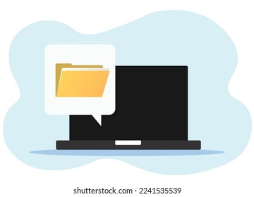File folder organization paperwork on laptop concept, flat vector illustration
