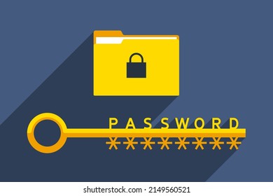 Carpeta de archivos con icono de candado y clave como símbolo de contraseña para acceder a datos protegidos. Concepto de seguridad de datos digitales confidenciales, seguridad de la información. Tecnologías informáticas modernas