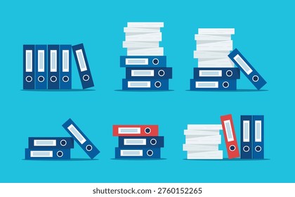 File Folder and Paperwork Management Vector Illustration Set