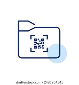 File folder and qr code. Fast digital document access, instant data retrieval. Pixel perfect, editable stroke icon
