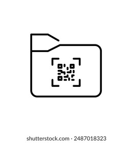 File folder and qr code. Fast digital document access, instant data retrieval. Pixel perfect vector icon