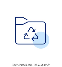 File folder with recycling arrows. Live updates and cloud synchronization. Dynamic storage and auto-backup. Pixel perfect, editable stroke icon