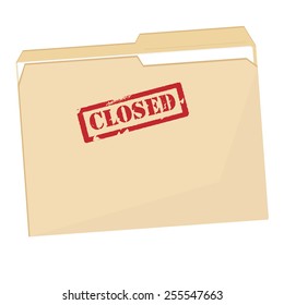File folder with red rubber stamp closed vector icon isolated on white
