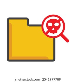 file folder with search and skull icon isolated on white background