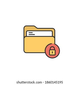 File folder security icon, color, line, outline vector sign, linear style pictogram isolated on white. Symbol, logo illustration. Editable stroke. Pixel perfect