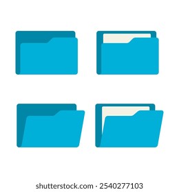 File folder set, symbol of office document, opened and closed folders. Vector illustration.