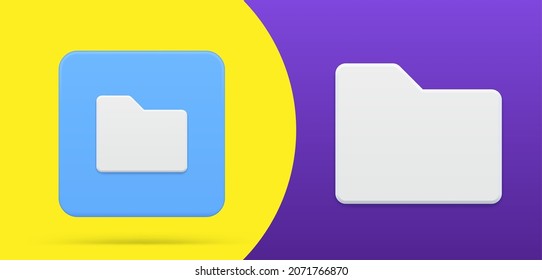 File folder side view simple 3d icon button set vector illustration. Document archive storage at cyberspace office data business computer cyberspace. Web internet directory blank correspondence