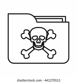 File folder with a skull icon in outline style isolated on white background
