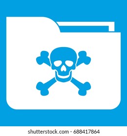 File folder with a skull icon white isolated on blue background vector illustration