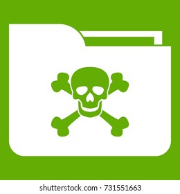 File folder with a skull icon white isolated on green background. Vector illustration