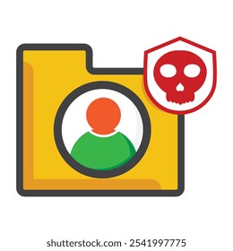 pasta de arquivos com usuário e ícone de caveira isolado no fundo branco