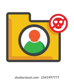file folder with user and skull icon isolated on white background