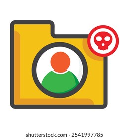 pasta de arquivos com usuário e ícone de caveira isolado no fundo branco