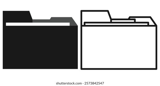 File folder vector icon set. Computer folder icon. Document in folder icon. Computer document, data, information folder symbol. Vector illustrator. 