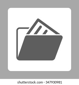 File Folder vector icon. Style is flat rounded square button, dark gray and white colors, silver background.