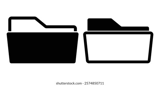 File folder vector icons. File folder in flat style. File catalog, document search, folder synchronization, local network vector illustrations. Outline minimal signs for web site.  Editable Strokes. 