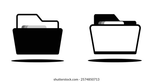 File folder vector icons. File folder in flat style. File catalog, document search, folder synchronization, local network vector illustrations. Outline minimal signs for web site.  Editable Strokes. 