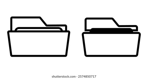 File folder vector icons. File folder in flat style. File catalog, document search, folder synchronization, local network vector illustrations. Outline minimal signs for web site.  Editable Strokes. 