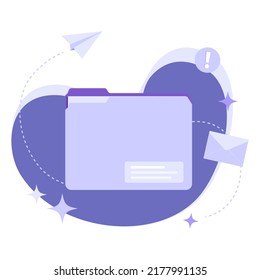 File folder vector illustration of with social media icons and shapes on abstract background. File management tools service concept for social media, cloud storage, website, app, banner or flyer