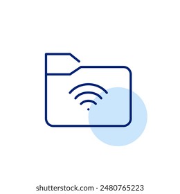 File folder and wifi. Wireless document management. Remote data retrieval, cloud-based file synch. Pixel perfect vector icon