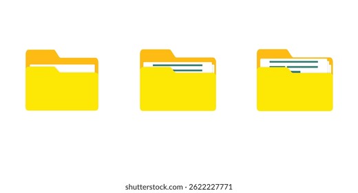 File folders icons set. Data file folders on white background. Vector illustration. 