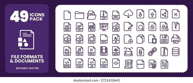 Formato de archivo e iconos de extensión de documento para la tecnología informática