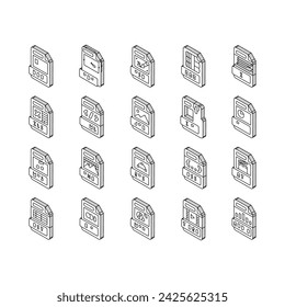 file format document isometric icons set. design presentation, web pdf, type png, video label, jpg flat, eps folder file format document color line