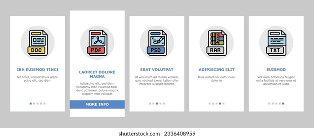 file format document onboarding mobile vector. design presentation, web pdf, type png, video label, jpg flat, eps folder file format document Illustration