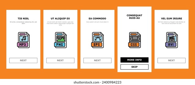 file format document onboarding mobile vector. design presentation, web pdf, type png, video label, jpg flat, eps folder file format document Illustration