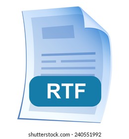 File format or file extension RTF icon for interface applications and websites isolated on white background. Vector illustration