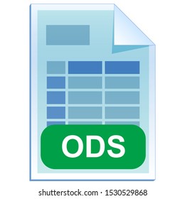 File format or file extension of  spreadsheet document - ODS flat icon for user interface applications and websites.  Open Document Format it is free open standard. Vector illustration