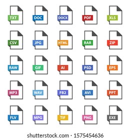 file format flat icon set, vector document signs