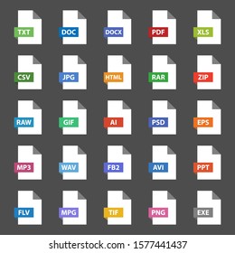 file format flat icon set, vector document signs